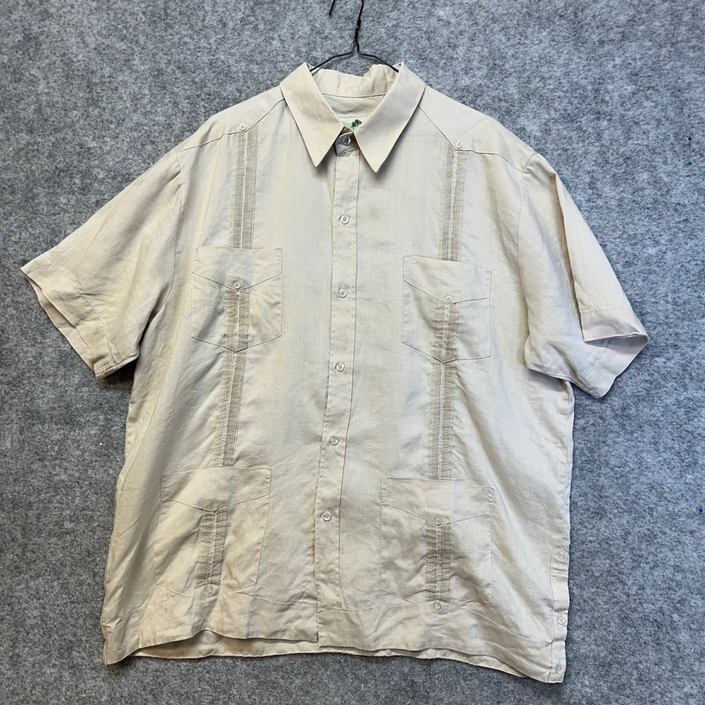 Mojito Collection Guayabera Shirt Men 2X Beige 100% Linen Pintuck 4Pkt